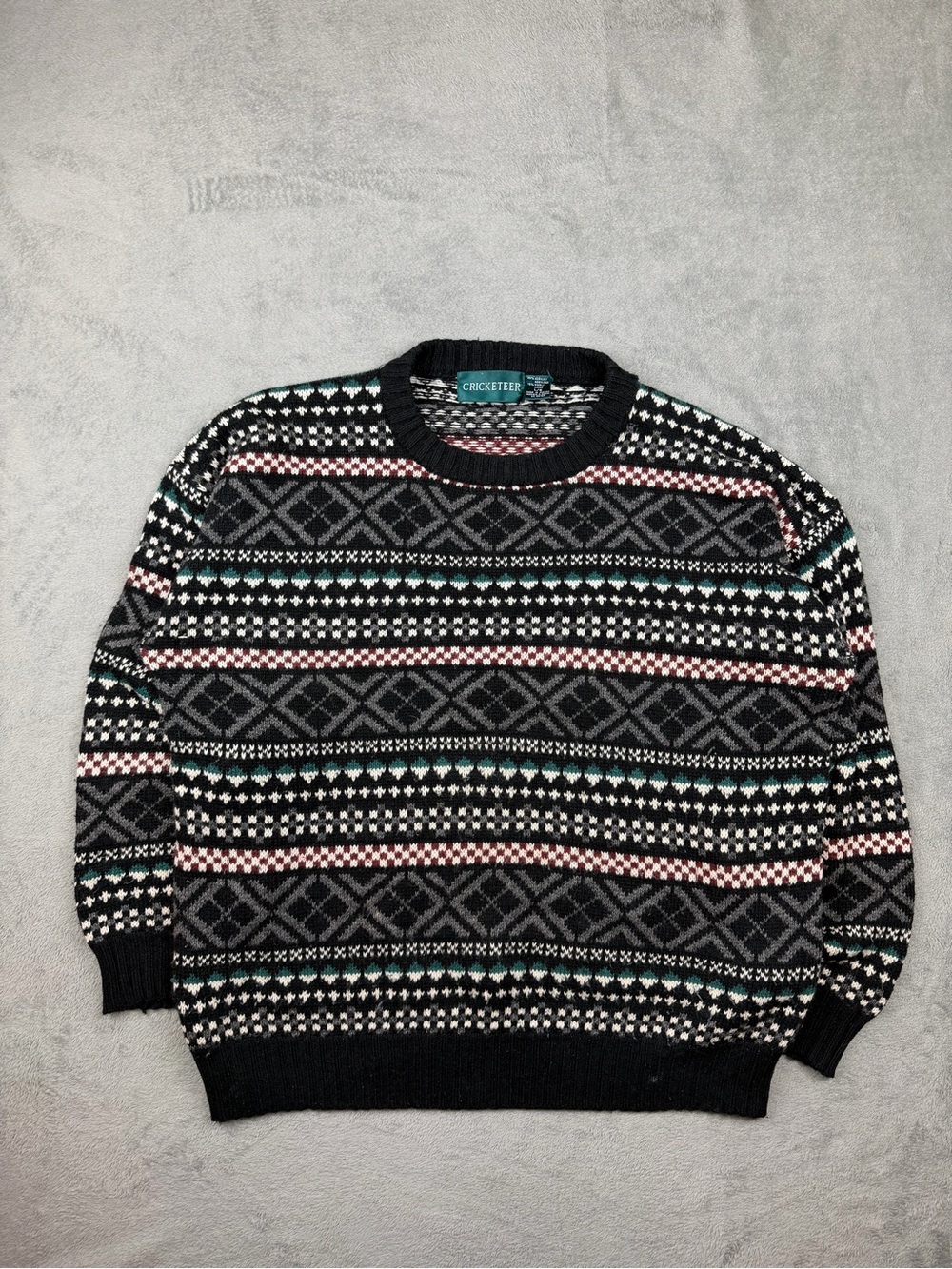 Black Patterned Crewneck Sweater